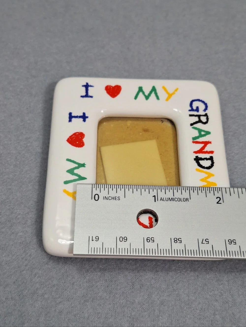Vtg 90s White Ceramic Crayon Lettering Mini I LOVE GRANDMA Picture Frame Magnet